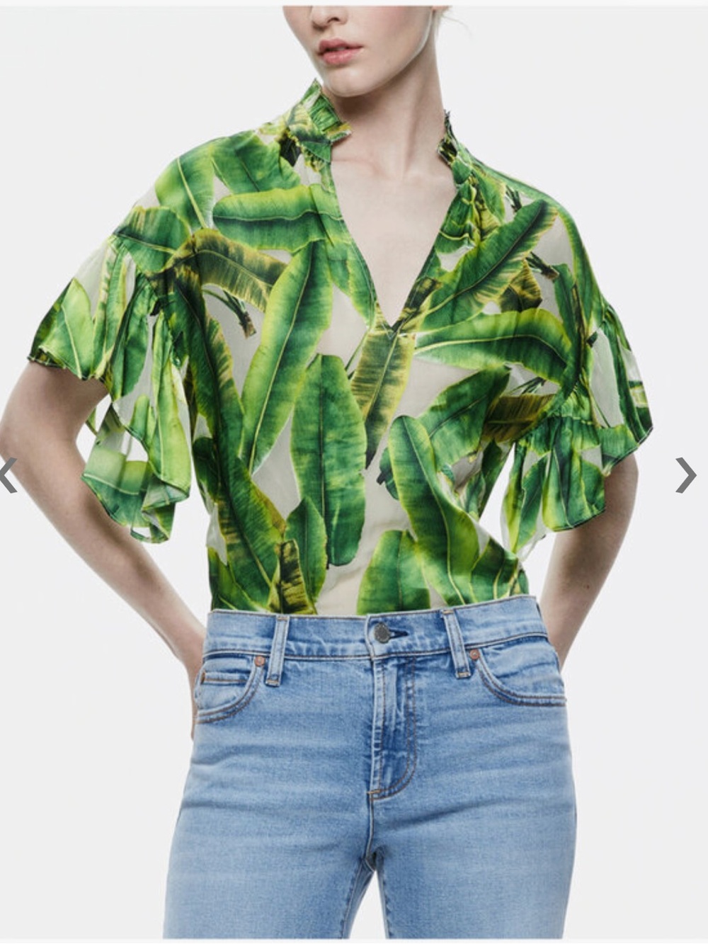 💚 ALICE + OLIVIA Sun Palm Julius Modern Flutter Sleeve Top 💚
